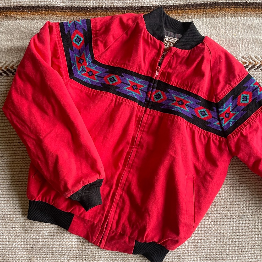 Vintage Western Frontier Aztec Red Bomber Jacket